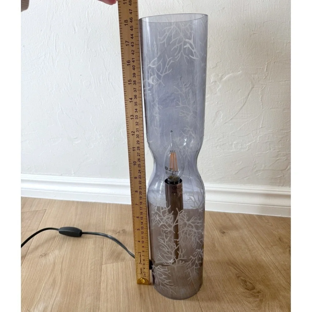 VTG 90's IKEA Smart Cylinder Table Lamp‎ Etched Blue Glass Coral Branches 18